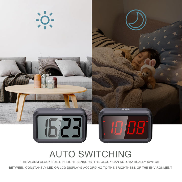 Digital Alarm Clock Battery Operated Small Cordless Desk Shelf Wall Clock Battery Powered