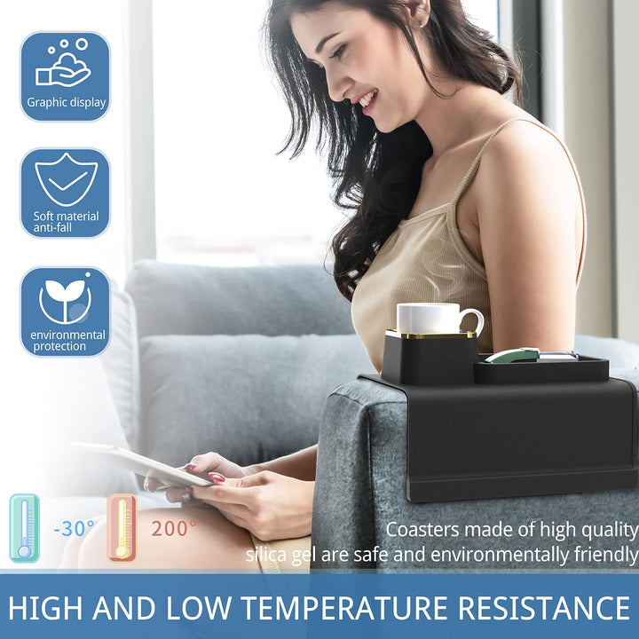 Couch Cup Holder, Silicone Couch Arm Tray,Anti-Spill and Anti-Slip Couch Accessories, Drink Holder for Your Sofa,Ideal for Hold Coffee Cup/Cellphone/Remote(Blcak)