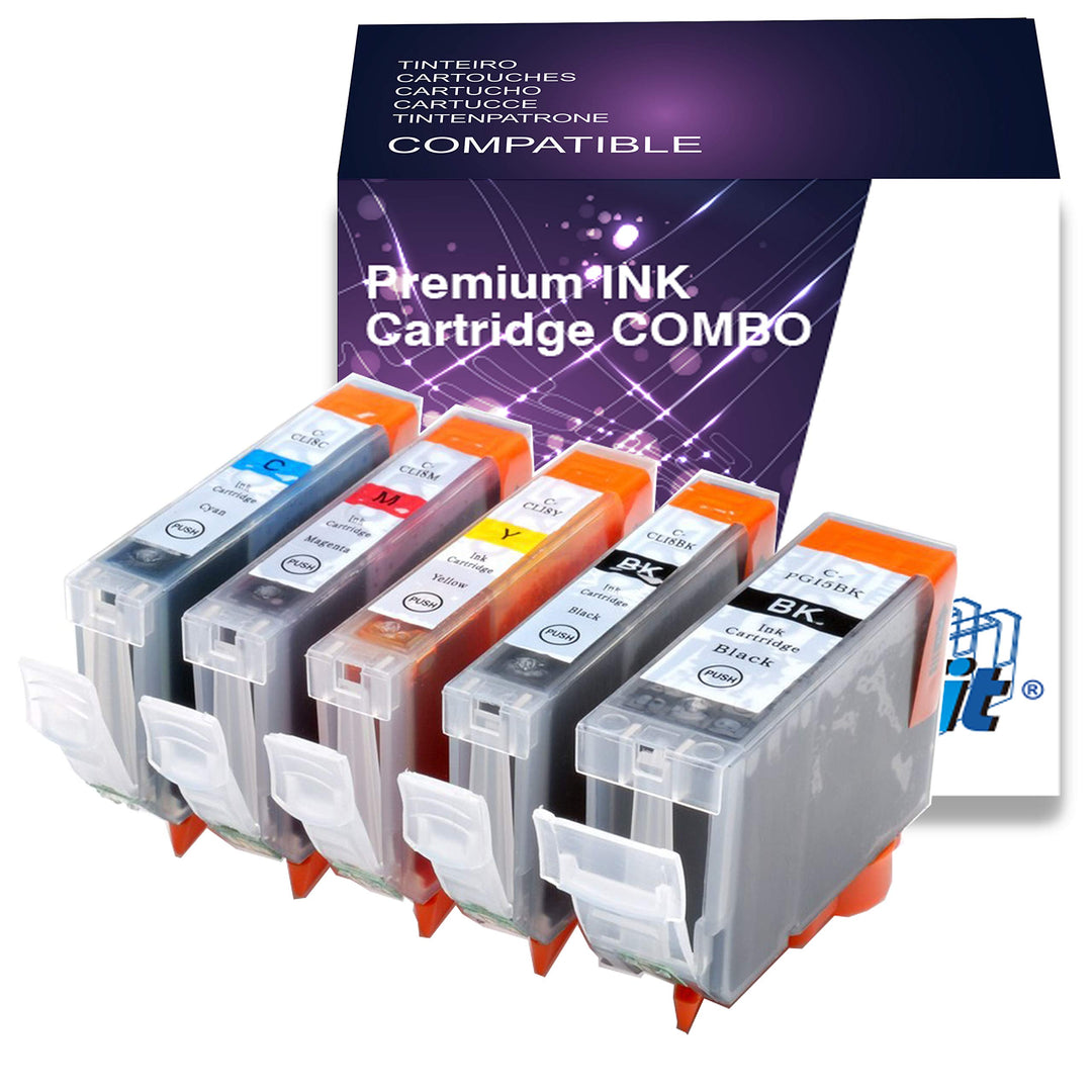 5 Packs PGI-5BK CLI-8 compatible Ink Cartriges with CHIPs