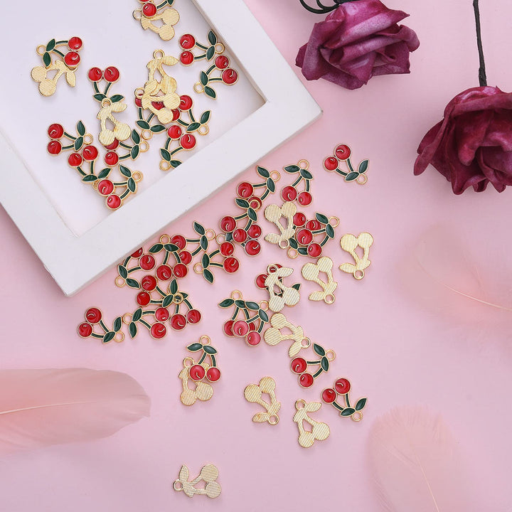 LiQunSweet 100 Pcs Red Cherry Fruit LightGold Tiny Char