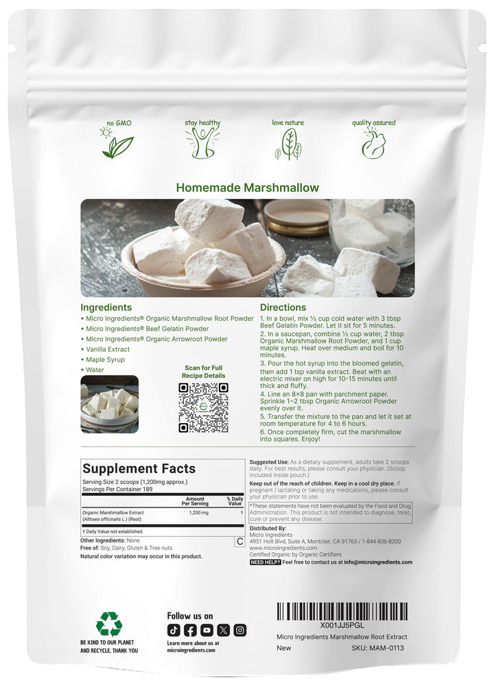 Organic Marshmallow Root Powder, 8 Ounce, Filler Free and Traditionally Used, Supports Digestive Gastrointestinal Health, Non-Irradiated and No GMOs, Vegan Friendly