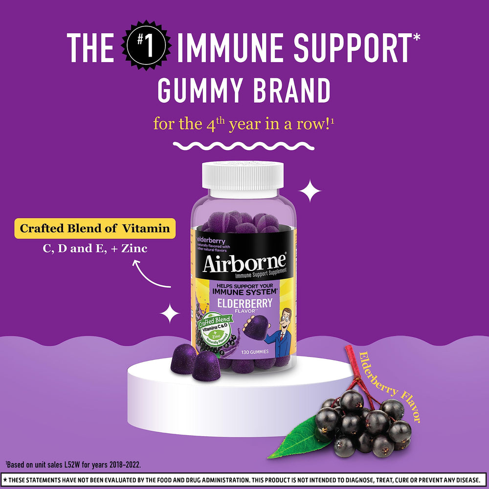 Elderberry + Zinc & Vitamin C Gummies For Adults, Immune Support Vitamin D & Zinc Gummies with Powerful Antioxidant Vitamins C D & E - 130 Gummies, Elderberry Flavor
