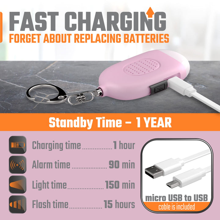 Rechargeable Self Defense Keychain Alarm – 130 dB Loud 
