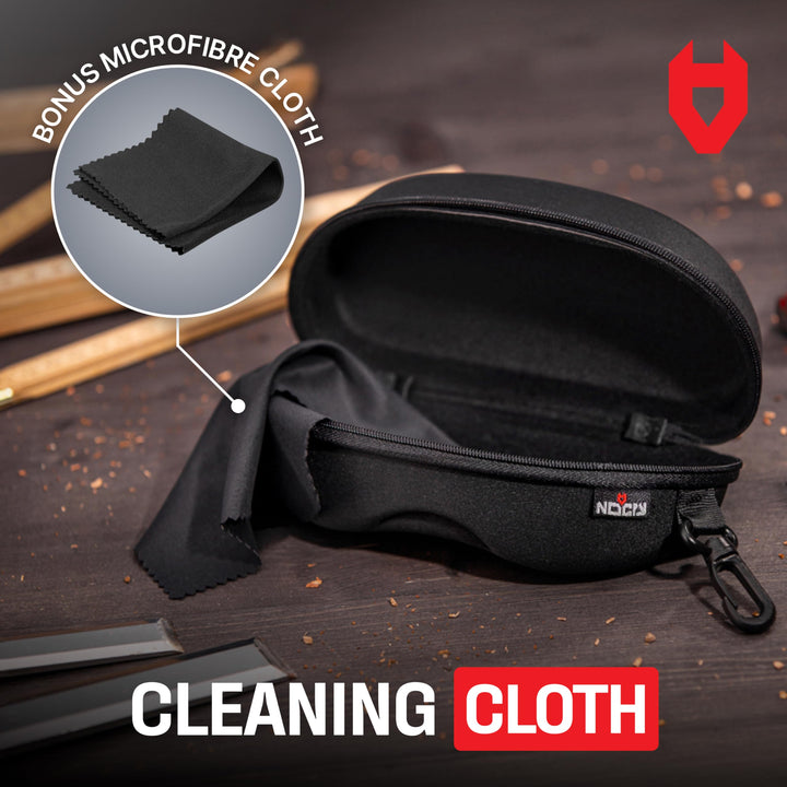 Storage Case for Safety Glasses with Felt Lining, Reinforced Zipper and Handy Belt Clip