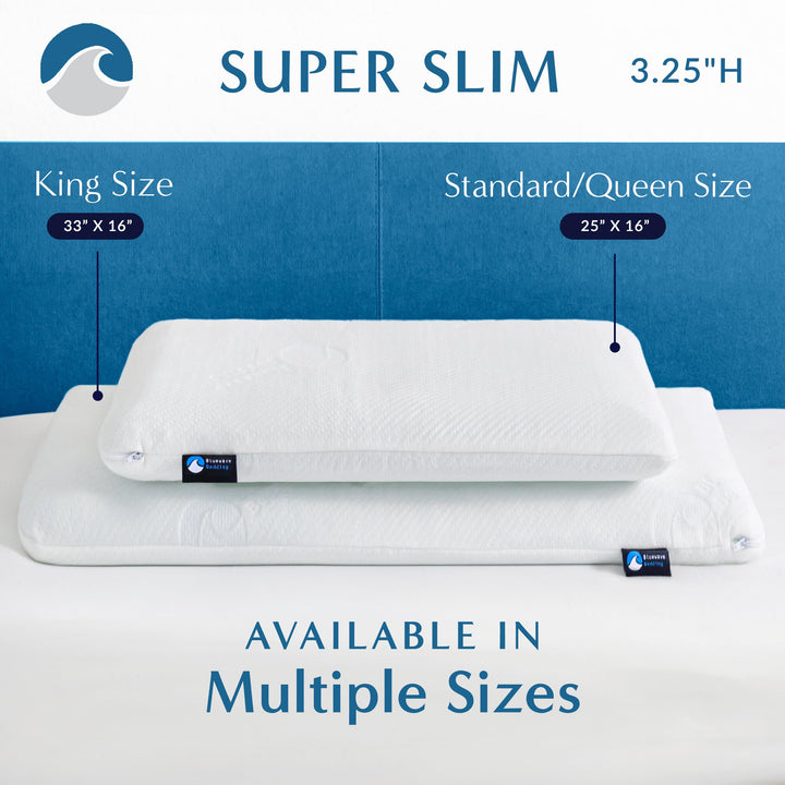 Super Slim Gel Memory Foam Pillow for Stomach and Back Sleepers - Thin, Flat Design for Cervical Neck Alignment and Deeper Sleep (3.25-Inches Height, Standard Size)
