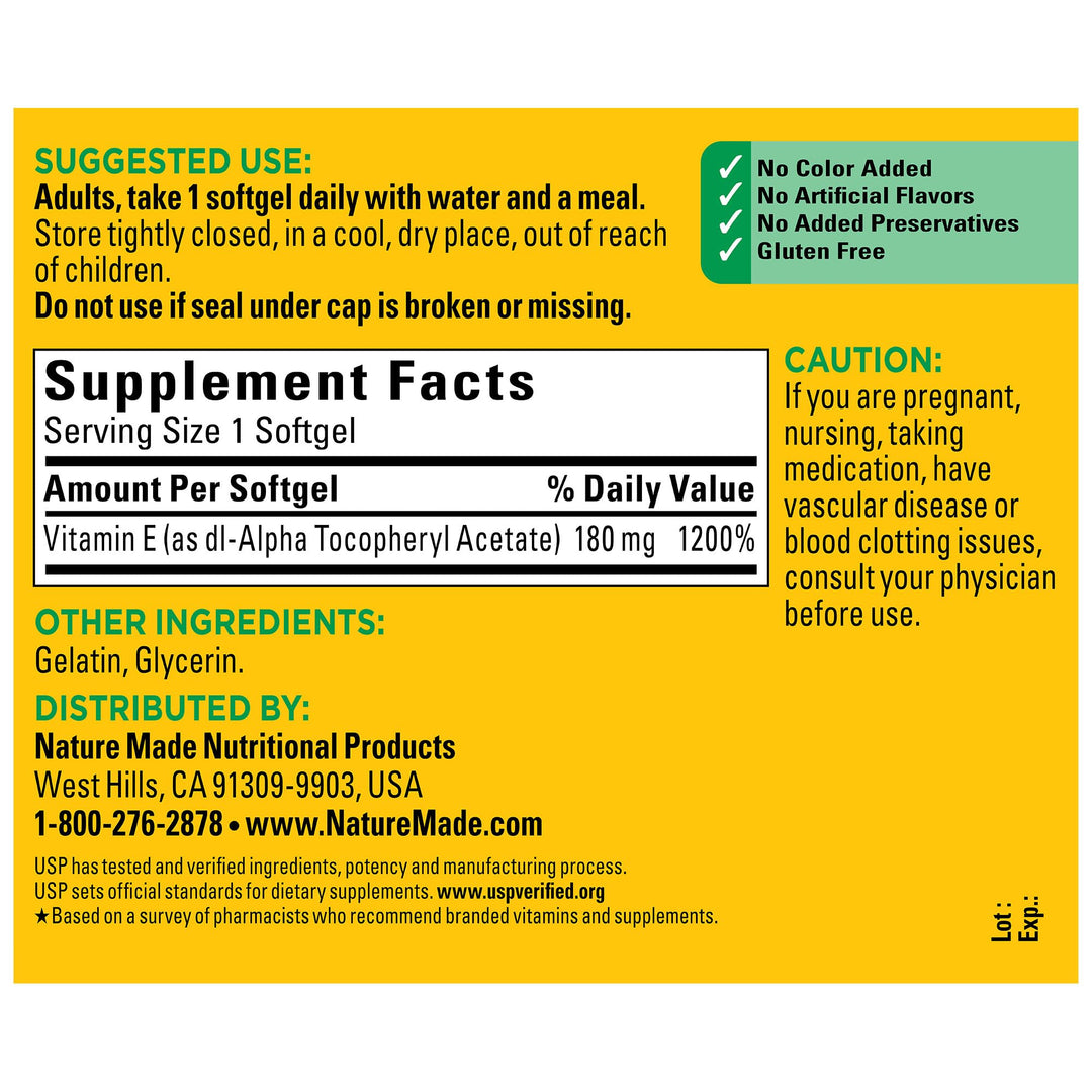 Nature Made Vitamin E 180 mg (400 IU) dl-Alpha, Dietary