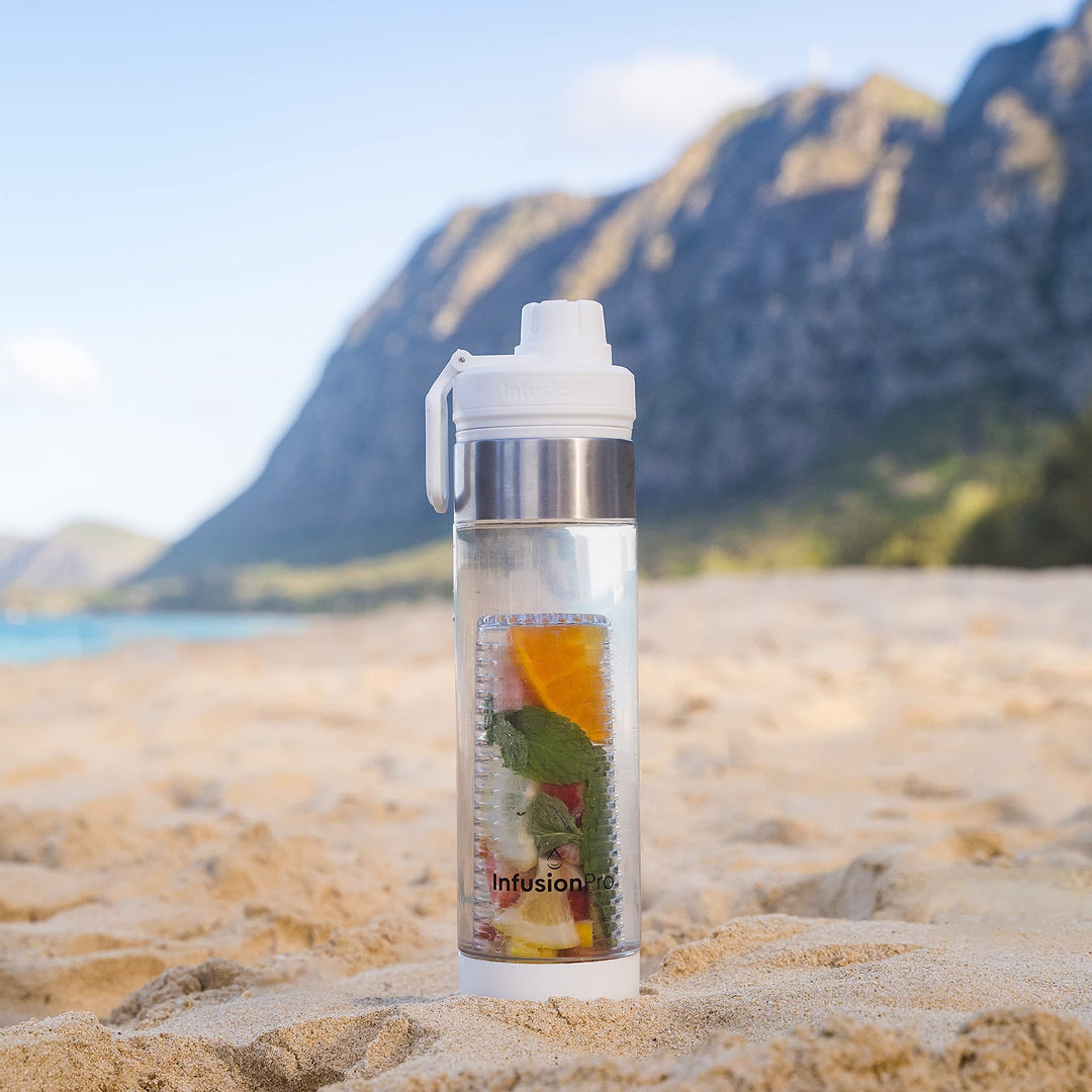 24 oz Fruit Infuser Water Bottle with Twist Cap Lid : Insulated Sleeve &amp; Infused Water Recipe eBook : Bottom Loading Water Infuser for More Flavor : Unique Gift Idea (Cloud, 1-Pack)