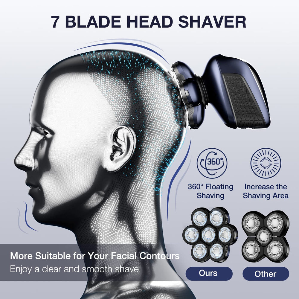 Head Shaver 7D, Upgrade Head Shavers for Bald Men, Head Electric Razor with Nose Hair Trimmer, IPX6 Waterproof Wet/Dry Mens Grooming Kit, Anti-Pinch, LED Display, USB Rechargeable