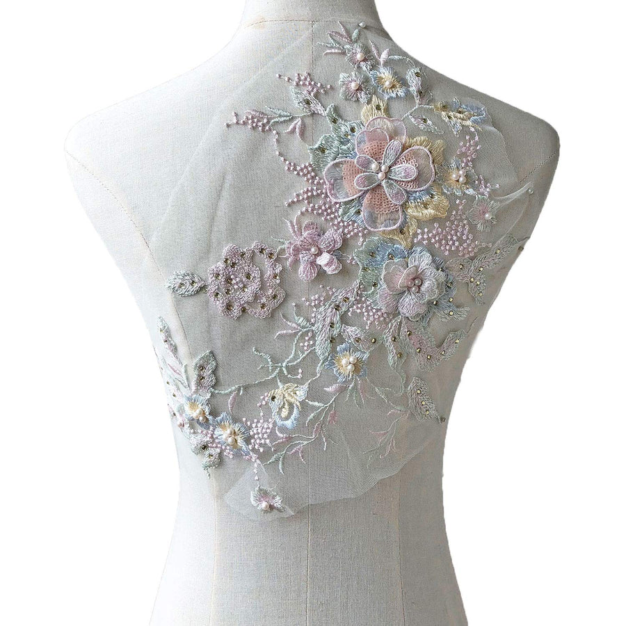 Blossom 3D Flower Applique, Beaded Sequins Flower LACE 