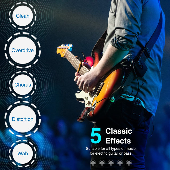 Guitar Headphone Amp, Micro Guitar Headphone Amplifier for Electric Guitar &amp; Bass Rechargeable Headphone Amp Guitar Practice with 5 Effects(Clean Chorus Overdrive Distortion and Wah)