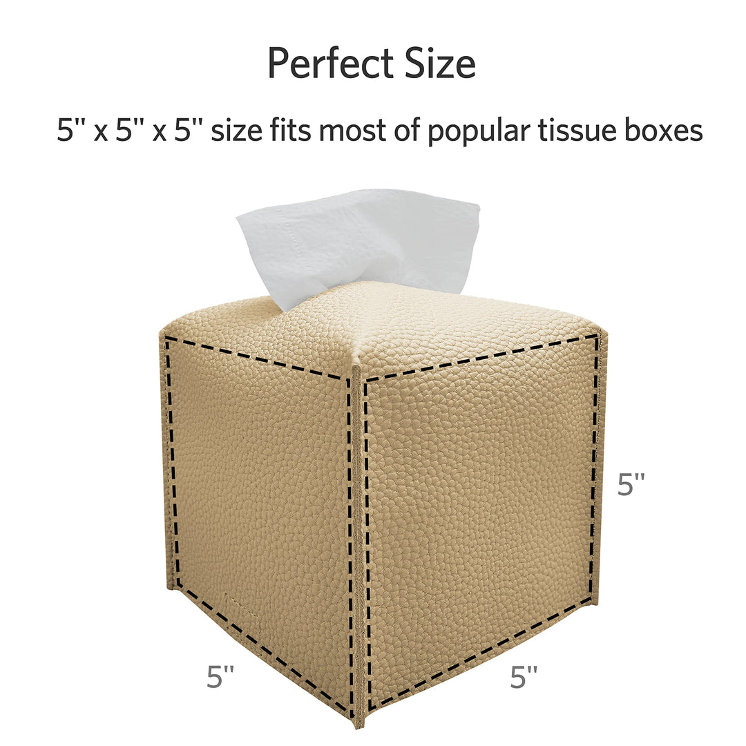 Tissue Box Cover, Modern Square Tissue Box Organizer, Decorative PU Leather Facial Paper Holder for Bathroom Vanity Countertop, Night Stand, Bedroom Dresser, Office Desk, Car (Beige)