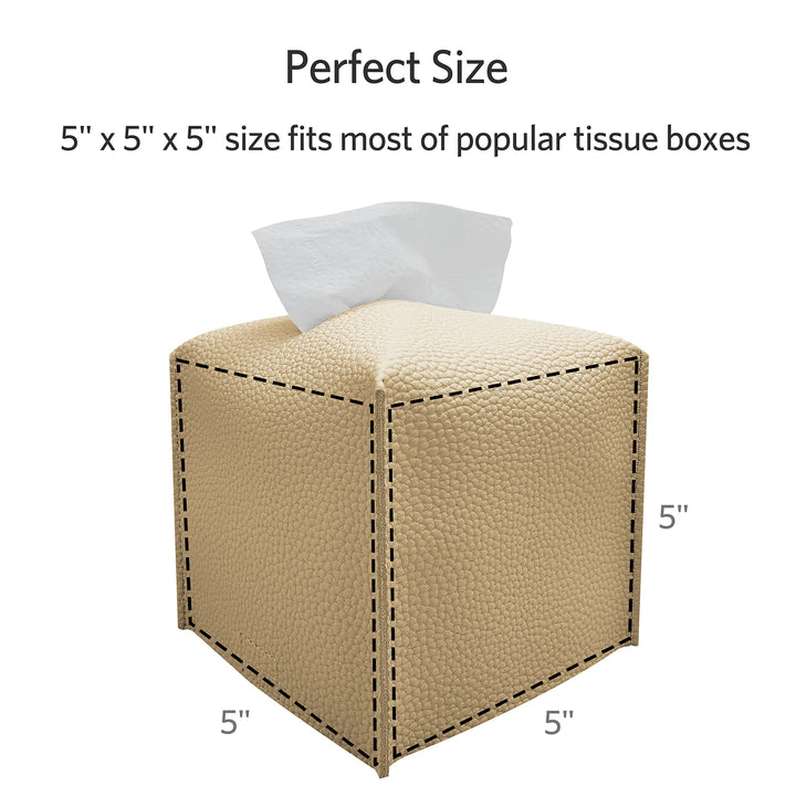 Tissue Box Cover, Modern Square Tissue Box Organizer, Decorative PU Leather Facial Paper Holder for Bathroom Vanity Countertop, Night Stand, Bedroom Dresser, Office Desk, Car (Beige)