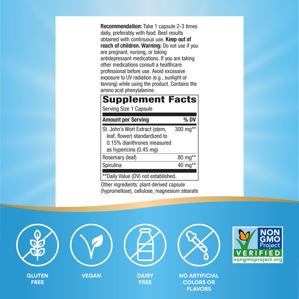 Nature’s Way St. John’s Wort Premium Extract – Promotes a Positive Outlook* - With Rosemary Leaf & Spirulina - Non-GMO Project Verified & Vegan - 90 Capsules