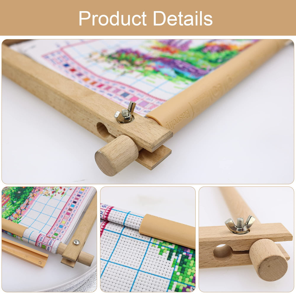 Cross Stitch Scroll Frame, Beech Wood Embroidery Tapestry Frame Holder, Needlepoint Quilting Frame Stretcher Bars for Embroidery Sewing Projects 18.1'' x 11.2''