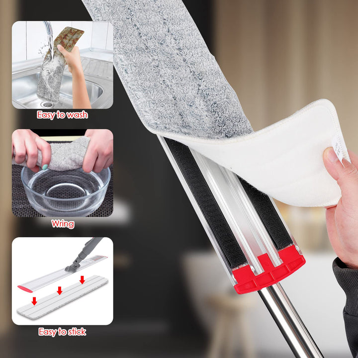 Mops for Floor Cleaning,Extra Large Microfiber Mop Kit, Dust Mop for Hardwood Floors,Flat Mop with Adjustable Handle and 5 Mop Pads Cloth,Red &amp; Silver