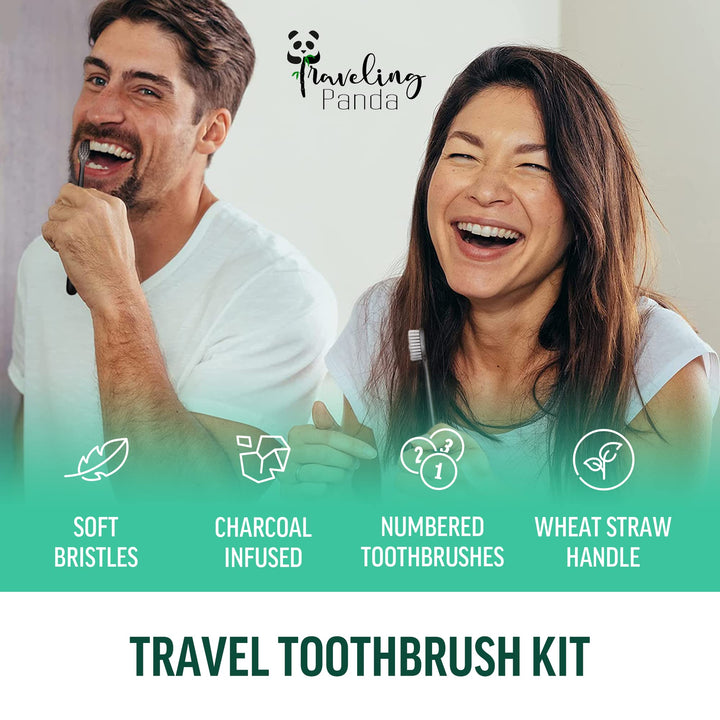 Traveling Panda Wheat Straw Toothbrushes, Charcoal Infu