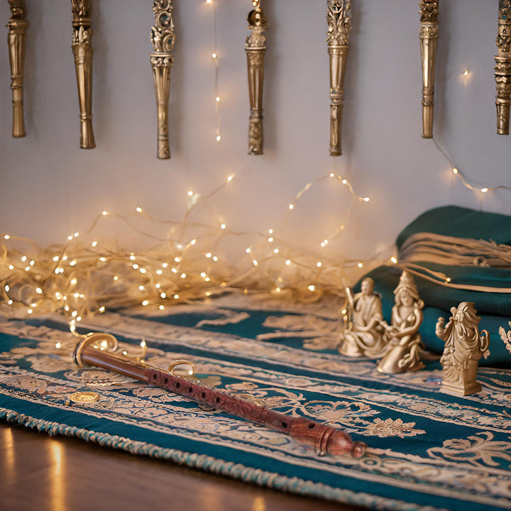 Earthly Home Handicrafts Flute Traditional Carving Wooden Handmade Player Bansuri Lord Krishna Indian Musical Instrument Antique Look,16.5 Inches