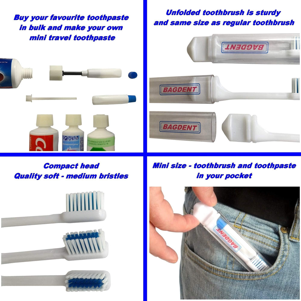Travel Toothbrush Kit, Refilllable Mini Tubes, Universa