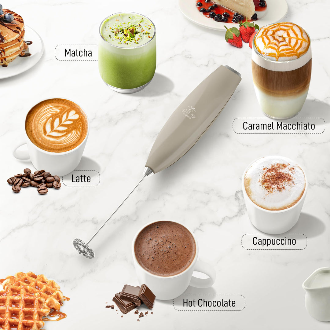 Zulay Powerful Milk Frother for Coffee with Upgraded Titanium Motor - Handheld Frother Electric Whisk, Milk Foamer, Mini Mixer &amp; Coffee Blender Frother for Frappe, Latte, Matcha, No Stand - Gray