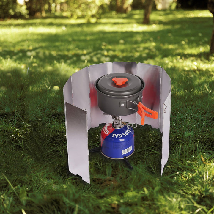 Folding Outdoor Stove Windscreen, 10 Plates Aluminum Camping Stove Windshield with Carrying bag, Lightweight Butane Burner Windshield