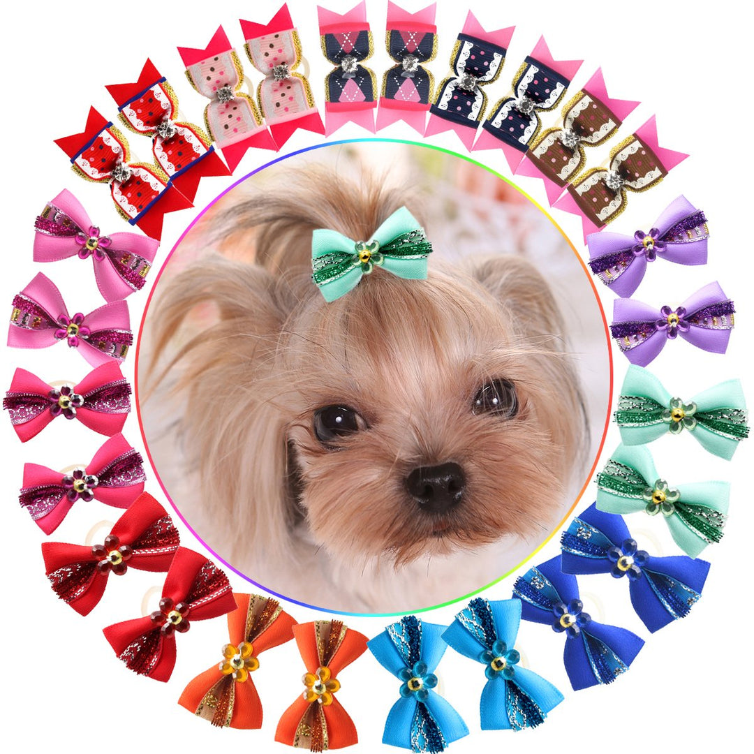 Yoy 24Pcs/12 Pairs Adorable Grosgrain Ribbon Pet Dog Hair Bows with Rubber Bands - Puppy Topknot Cat Kitty Doggy Grooming Accessories Bow Knots Headdress Flowers Set for Groomer