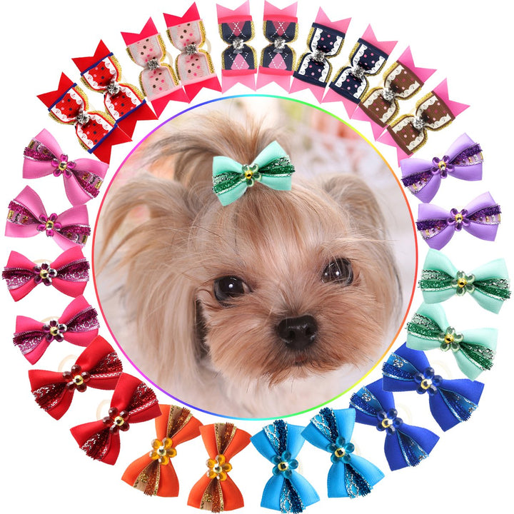 Yoy 24Pcs/12 Pairs Adorable Grosgrain Ribbon Pet Dog Hair Bows with Rubber Bands - Puppy Topknot Cat Kitty Doggy Grooming Accessories Bow Knots Headdress Flowers Set for Groomer