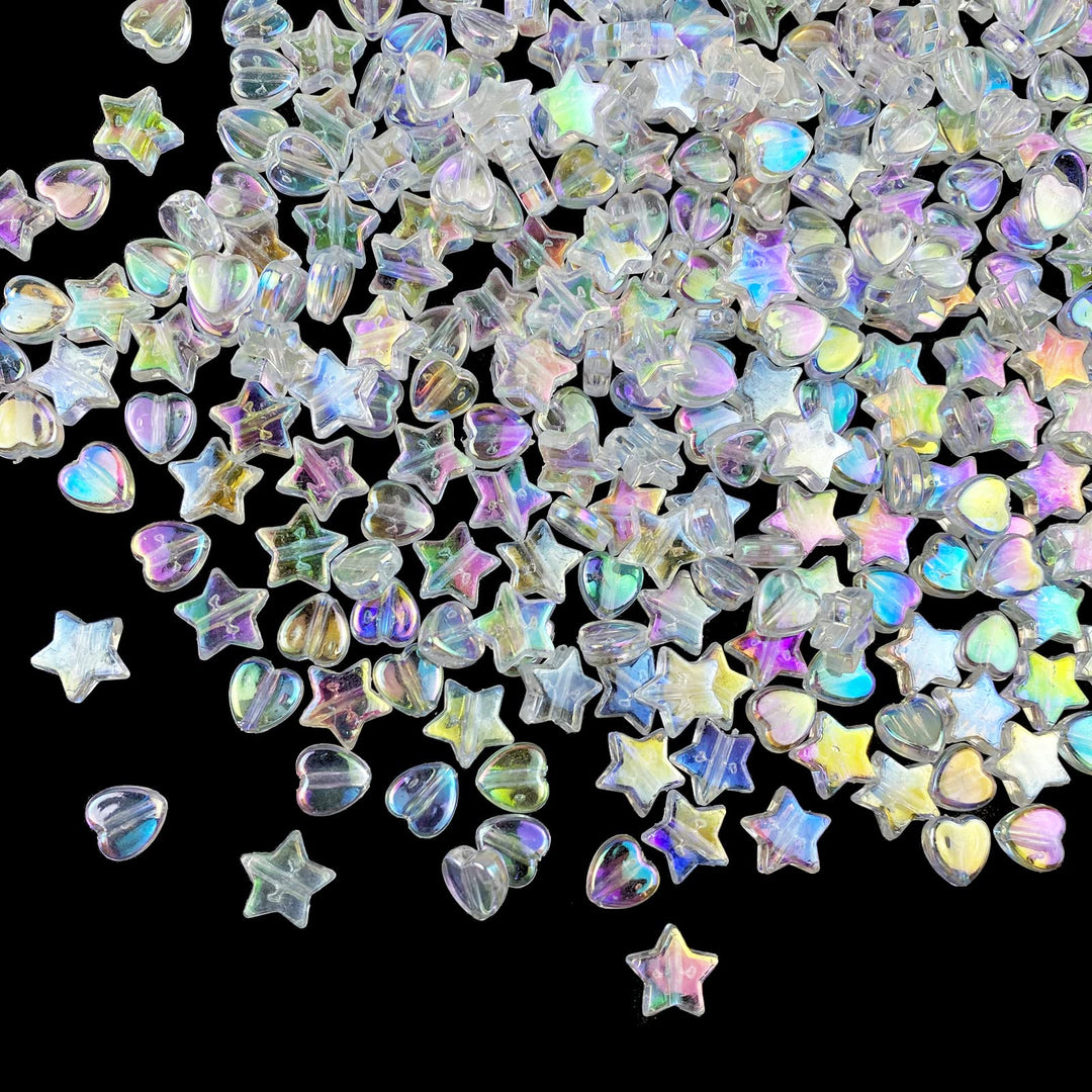 600 PCS Acrylic Beads Heart Star Shape Beads Clear AB Bead Assortments Flat Bead-in-Bead Loose Beads Spacer for DIY Necklace Bracelet Jewelry Craft Making (Clear AB)