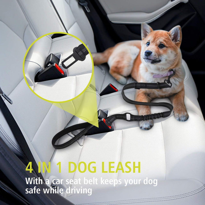 4.0 FT Bungee Dog Leash for Small, Medium and Large Dogs, Reflective Pet Training Long Traffic Leash with Car Seat Belt. (Small, Black)