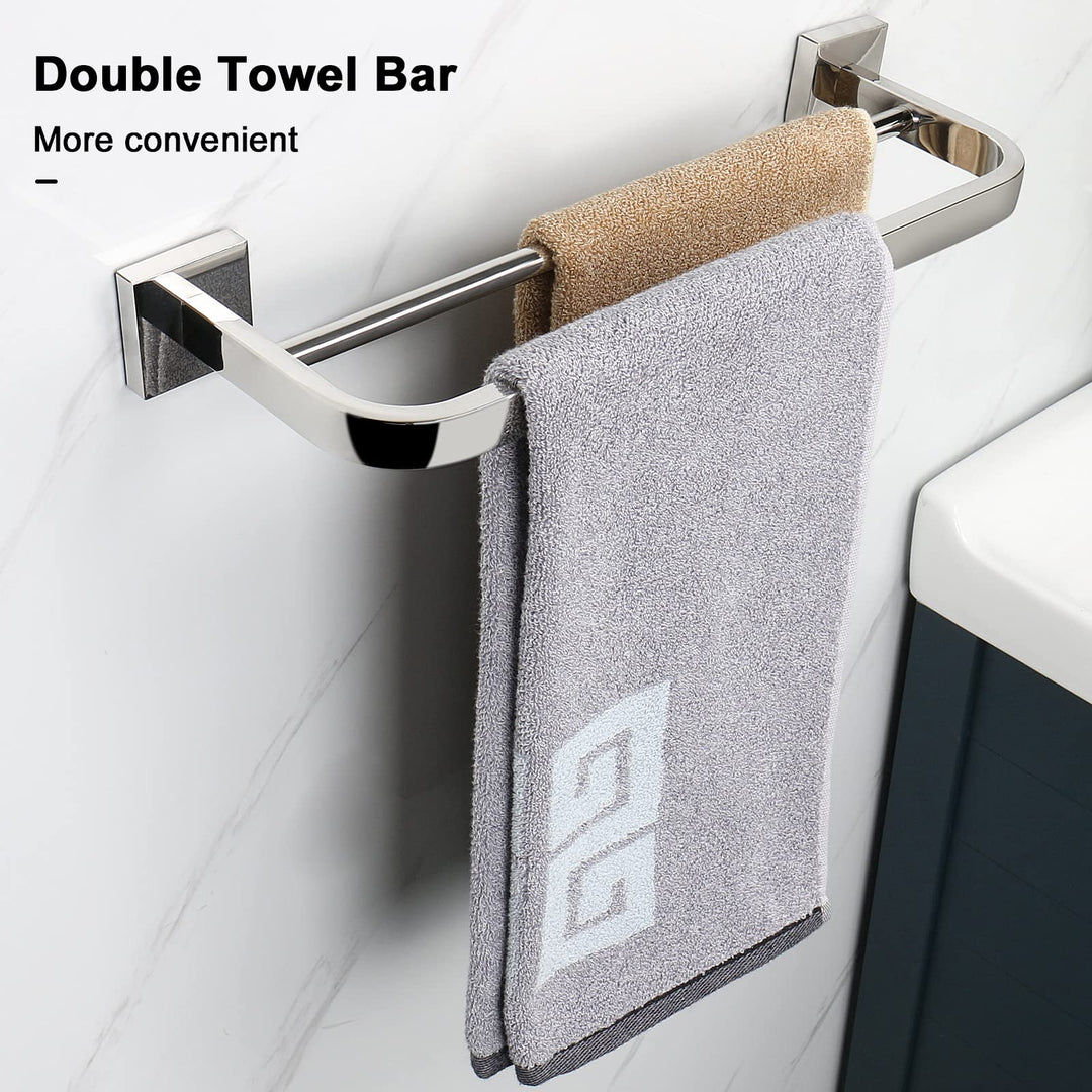 Double Bath Towel Bar, Bathroom Accessories-Thicken Stainless Steel Shower Towel Rack for Bathroom/Kitchen, Elegant Arc Edge Towel Holder Wall Mounted (Chrome Finish, 16 Inch)