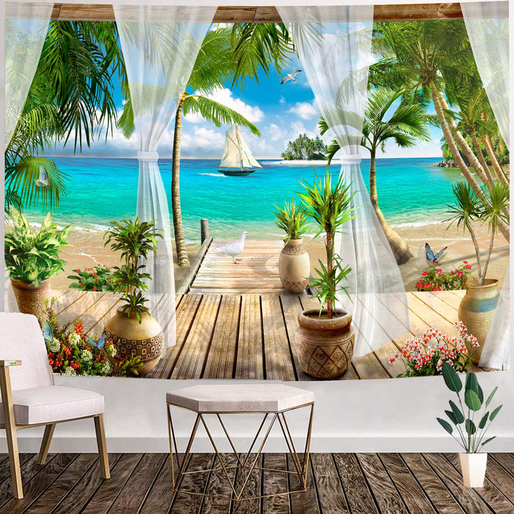 UDTAPCS Ocean Beach Tapestry,Coconut Tree Tapestry Wall