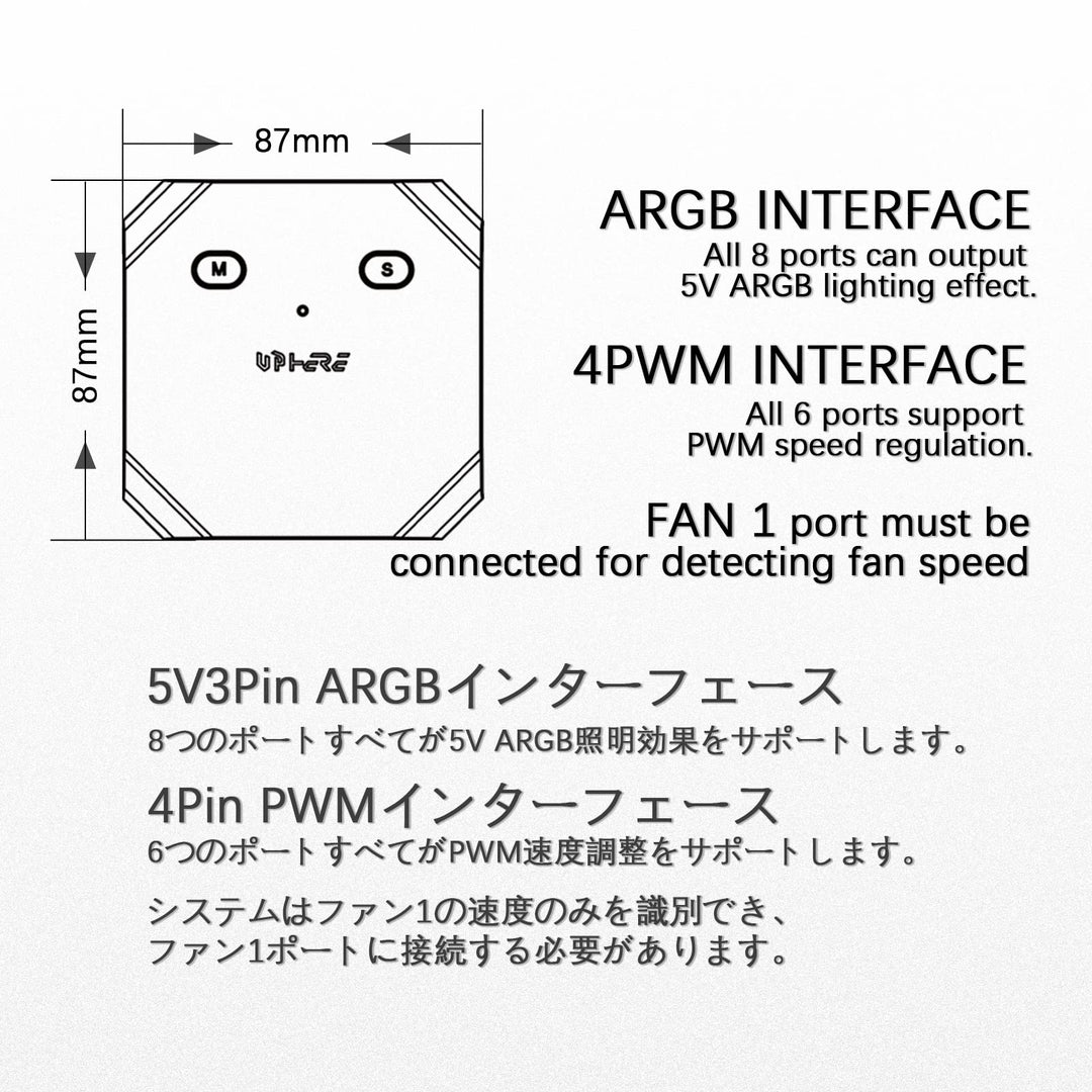 12V RGB to 5V ARGB PC Fan Hub with 6 PWM 4Pin Port,8 5V ARGB 3Pin Port,Support up to 6 4-Pin &amp; 3-Pin Case Fans and Additional 2 ARGB Accessories Black FH14-12V(Only Support 12VRGB Motherboard)