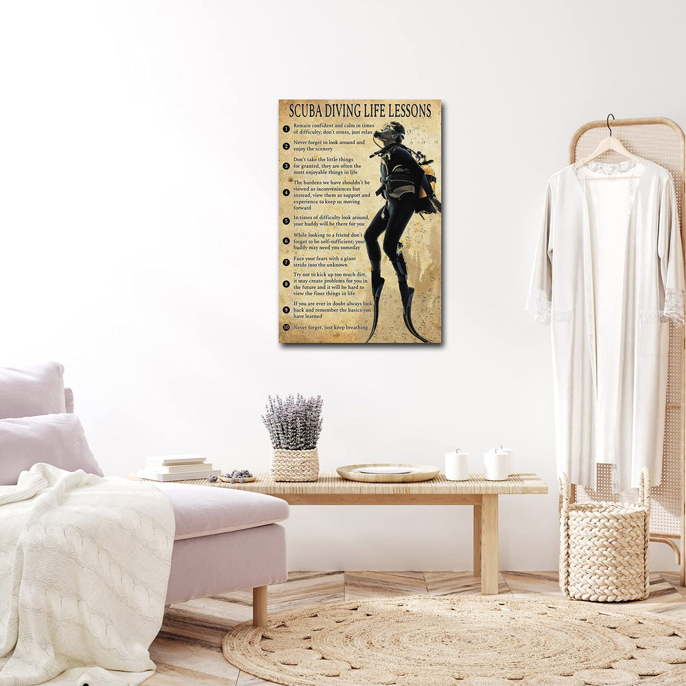 Vintage Scuba Diving Poster Canvas Quotes Wall Art Prints Pictures Modern Positive Motivational Posters for Classroom Decoration Gifts for Christmas Unframed 12x18 inch(30x45cm)