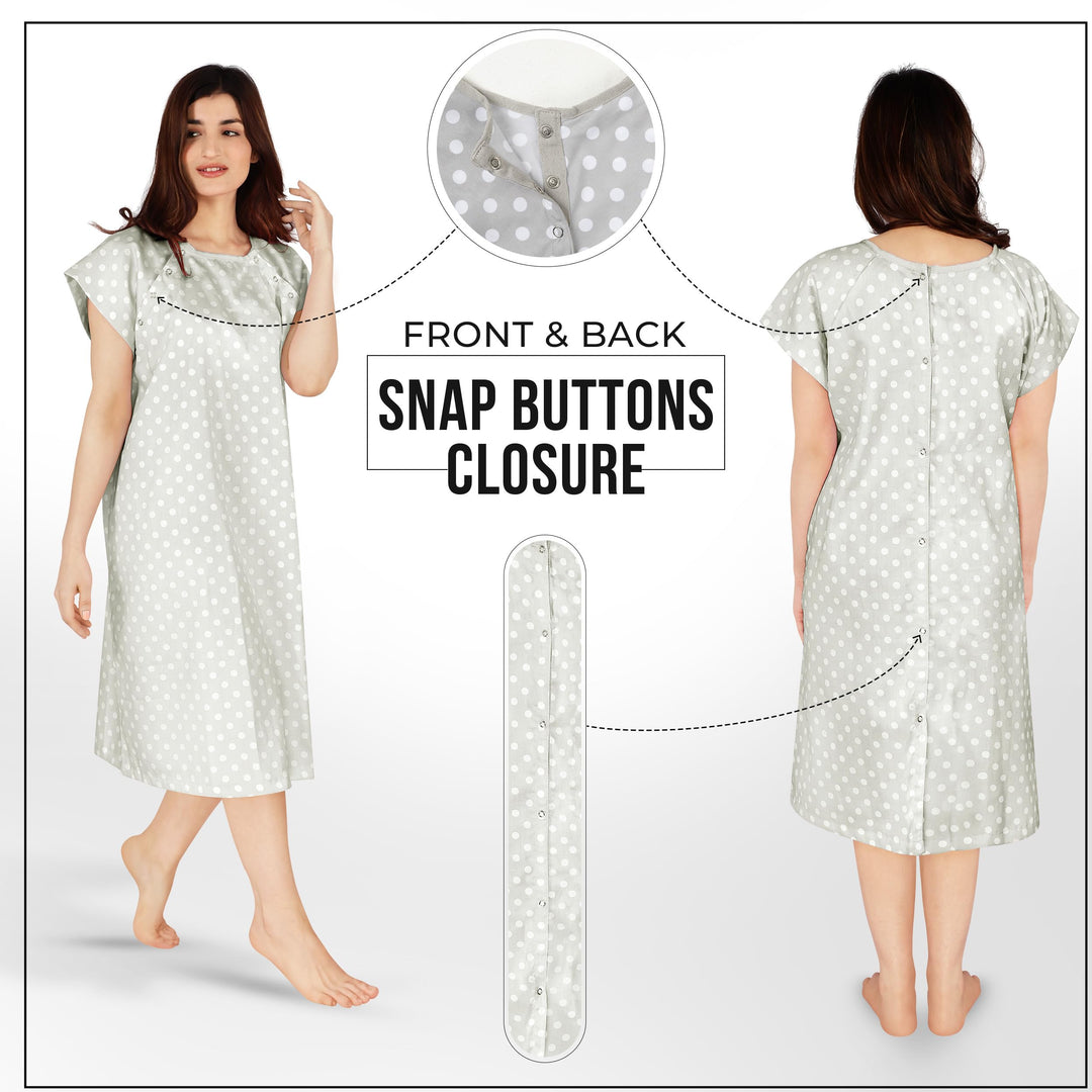 Utopia Care Women's Hospital Gown Soft Comfortable and Stylish Patient Gown, Small-Medium, Polkadots Grey