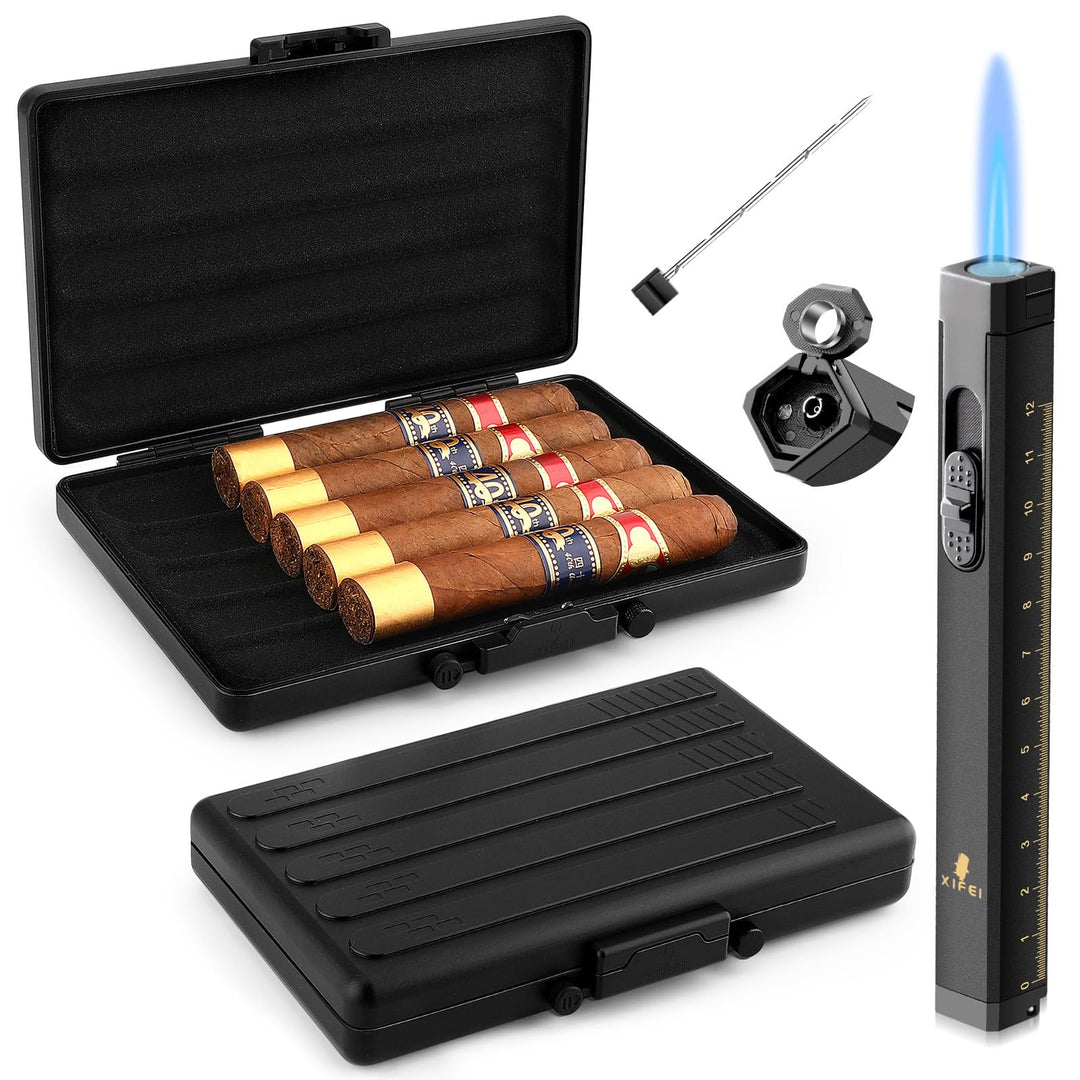Cigar Humidor Cedar Wood Travel Portable Waterproof Cigar Case with Humidifier (Four Position)