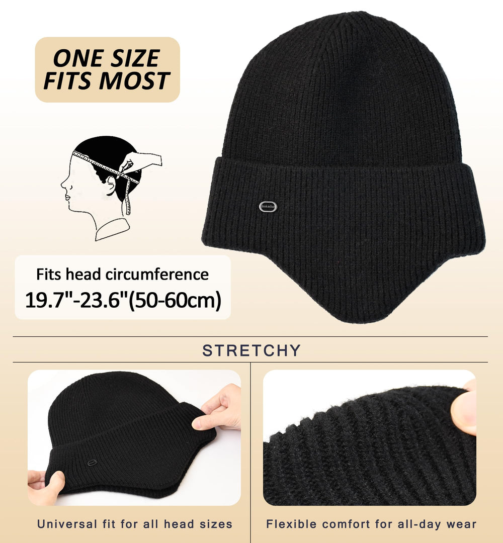 Knit Beanie Winter Hats Ear Covers for Men Women Kids-Warm Daily Headwear (Black)
