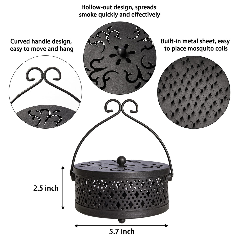 Mosquito Coil Holder, Retro Portable Mosquito Incense Burner for Home and Camping (Black)