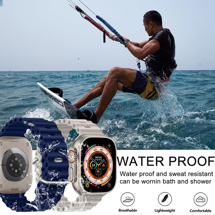 Ocean Silicone Sport Band - Compatible with Apple Watch Ultra 2/Ultra Band 49mm 46mm 45mm 44mm Men Women, Breathable Soft Waterproof Strap for iWatch Ultra 2, iWatch Ultra Series 10 SE/9/8/7/6/5