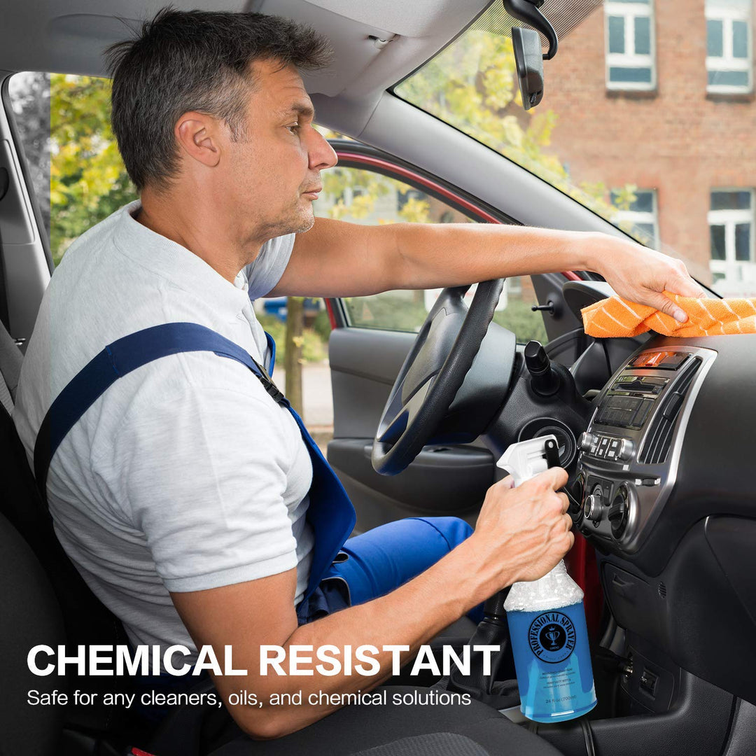 Plastic Spray Bottle (24oz 3 Pack) for Cleaning Solutions, Car Detailing Care, Planting, Pet, Clear Finish, Heavy Duty Empty Spraying Bottles Mist Water Sprayer with Measurements &amp; Adjustable Nozzle