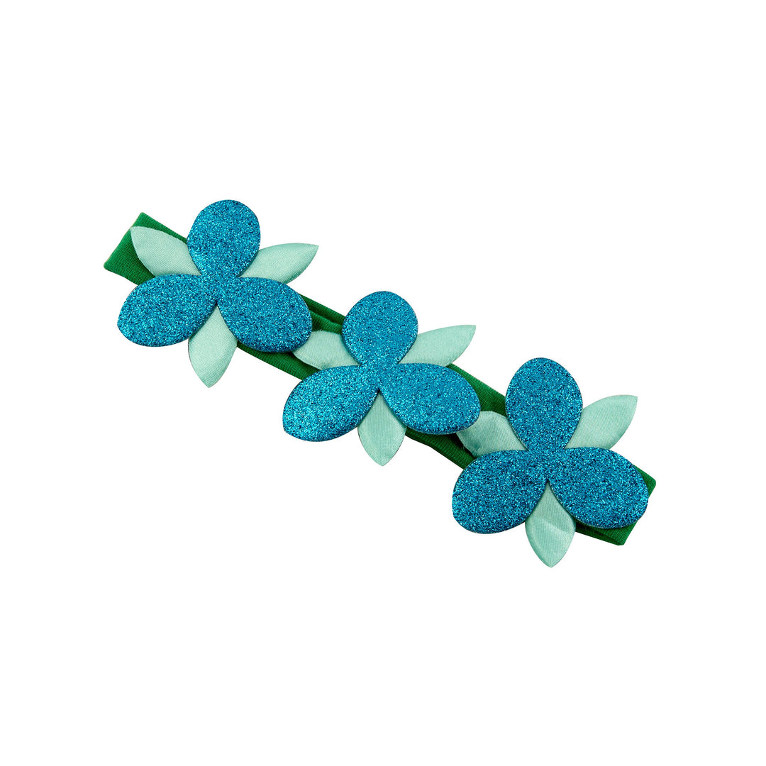 Goody Girls Trolls Poppy Flower Sparkle Headwrap Green with Blue Flowers (Pack of 3)