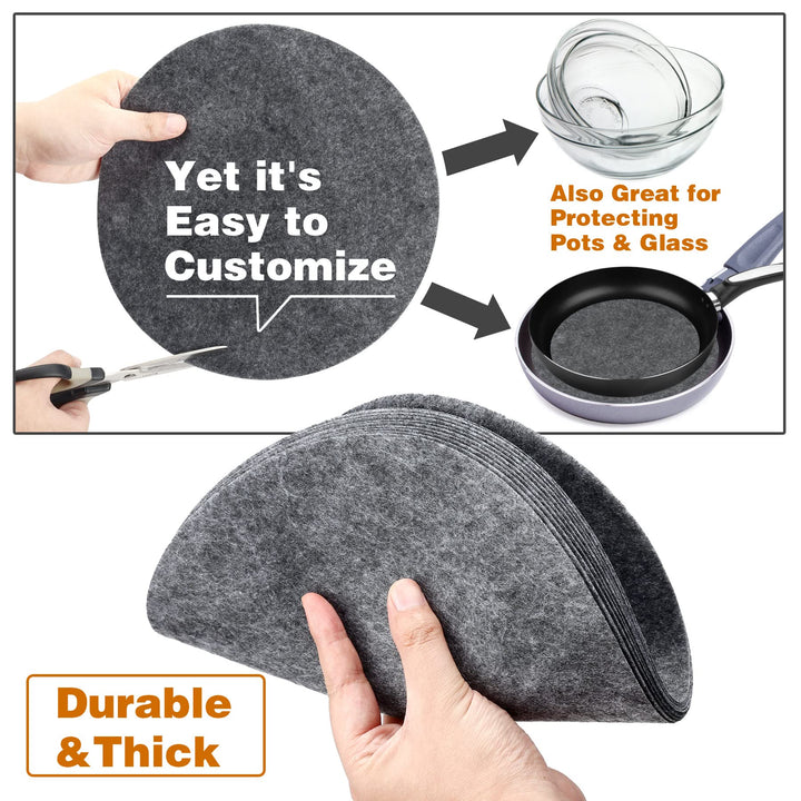 Plate Separators Storage, Set Of 60 And 3 Different Size, Thick and Premium Soft Felt Plate Dividers For China, Dish, Coffee Saucers Protecting and Stacking - Grey