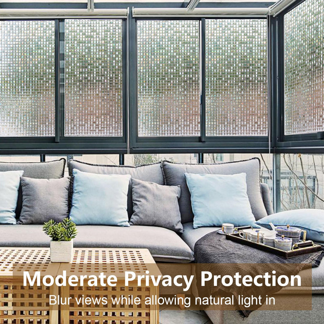 Privacy Window Films, Transparent Glass Tint Static Cling Treatment Reflects Rainbow Effect with Sunlight - Home Protection and Decorative, Heat Control, UV Prevention (Crystal Mosaic, 11.81 x 78.7)