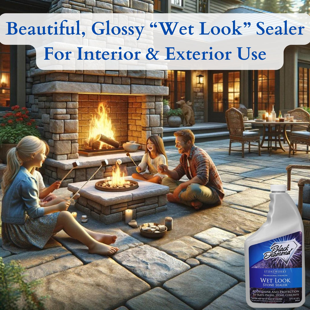 Wet Look Natural Stone Sealer. Durable, Long-Lasting Gloss Protection. Interior and Exterior Pavers, Slate, Sandstone, Travertine, Flagstone, Driveways, Garage Floors, etc.