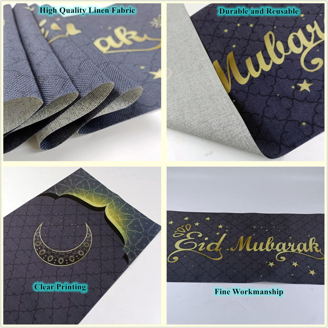 Ramadan Mubarak Table Runner with 71X13.8 inch,Eid Mubarak Table Runner,Muslim Islamic Table Runner for Eid Mubarak Party Decorations Home Dinning Room Decoration (Bluegreen)