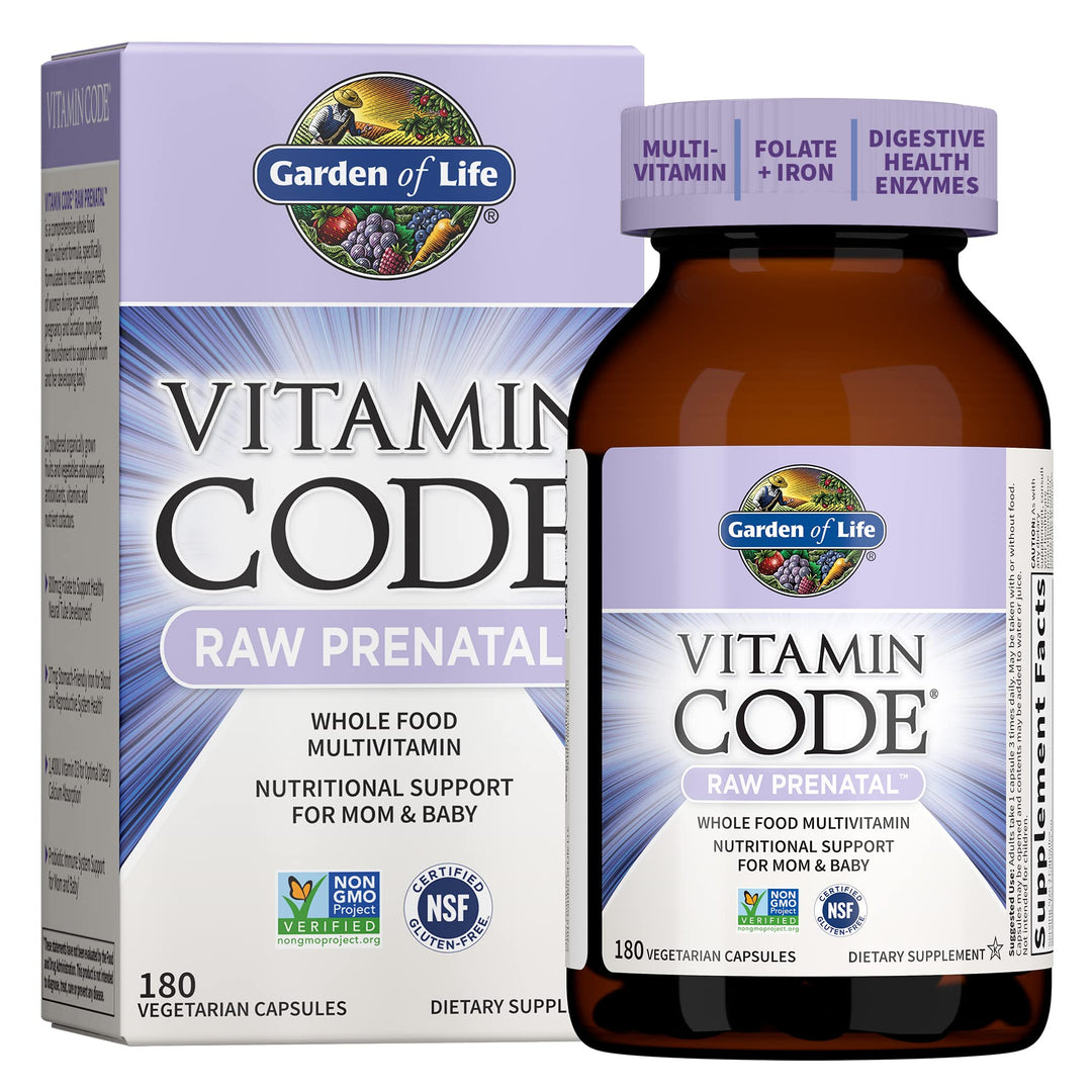 Prenatal Multivitamin for Women from Whole Foods with Biotin, Iron &amp; Folate not Folic Acid, Probiotics for Immune Support - Vitamin Code Raw - Pregnancy Must Haves - 180 capsules