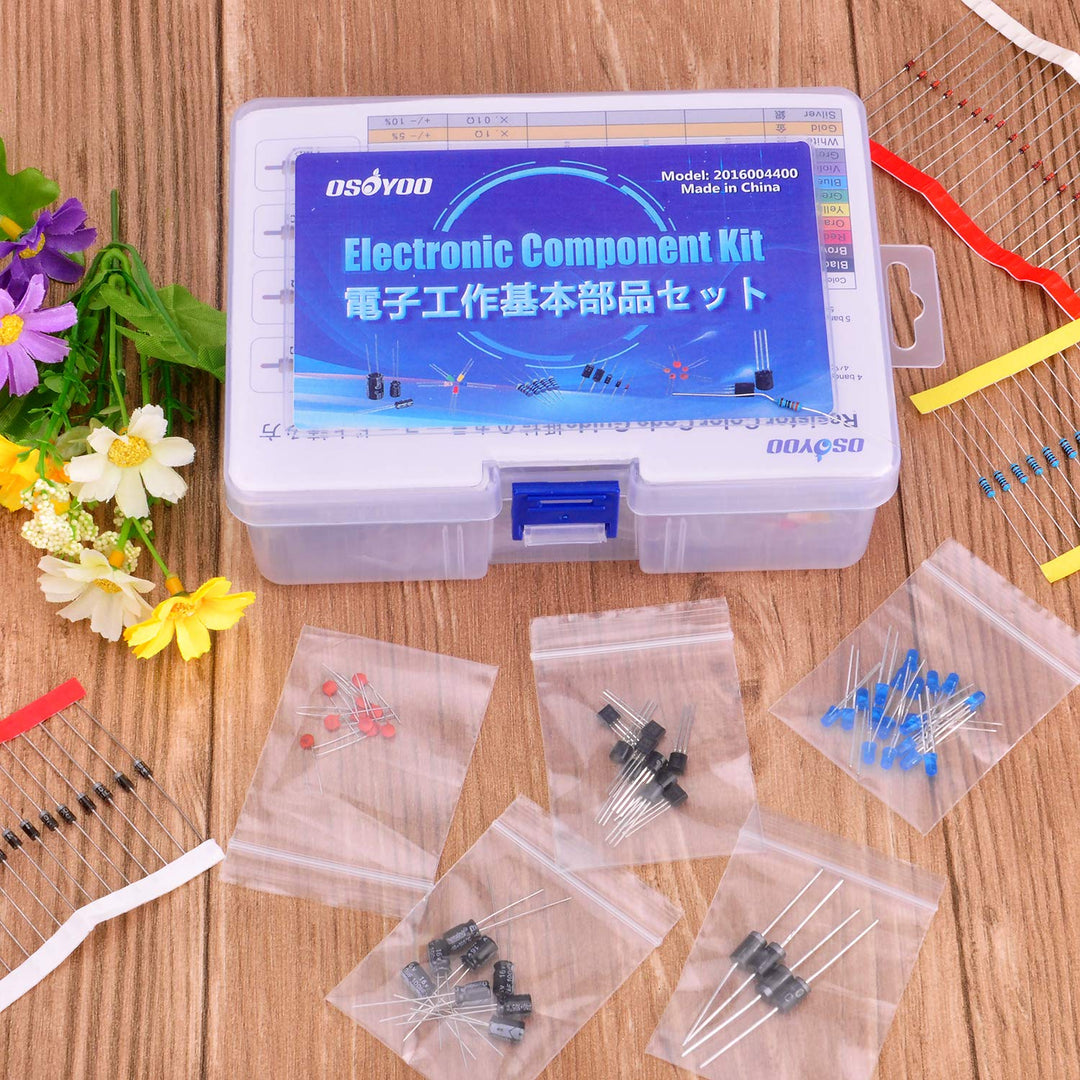 Electronic Component Assortment Kit(Total 1390 PCS) - Resistors, Electrolytic Capacitors, LEDs, Ceramic Capacitors, Diodes, Transistor for Arduino Raspberry Pi Mega2560