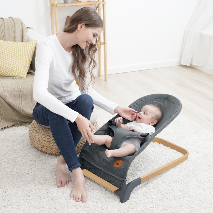 ANGELBLISS Baby Bouncer, Portable Bouncer Seat for Babies, Infants Bouncy Seat with Mesh Fabric, Natural Vibrations (Dark Grey)