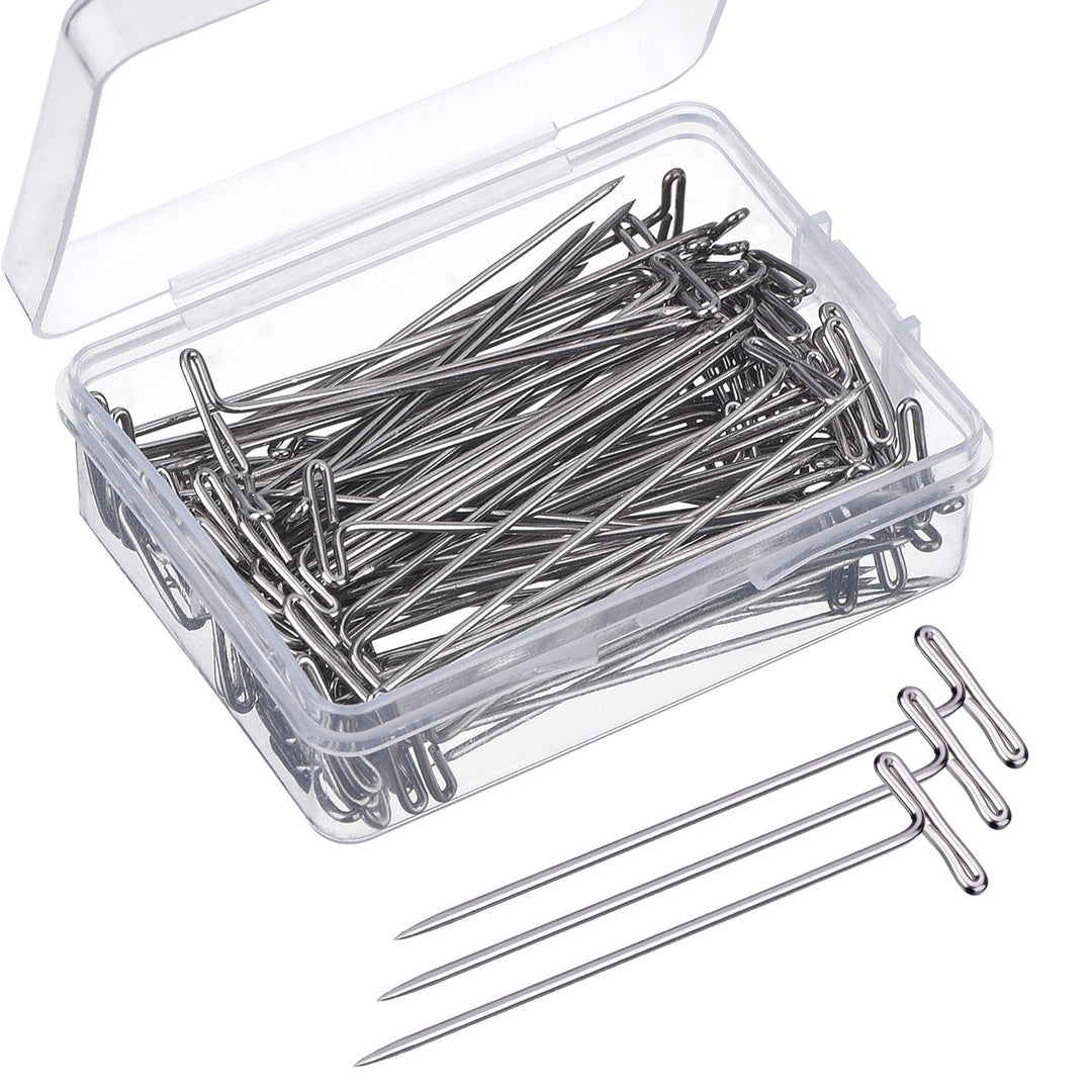 Mudder 100 Pack Wig T-Pins 2 Inch with Plastic Box, Sil