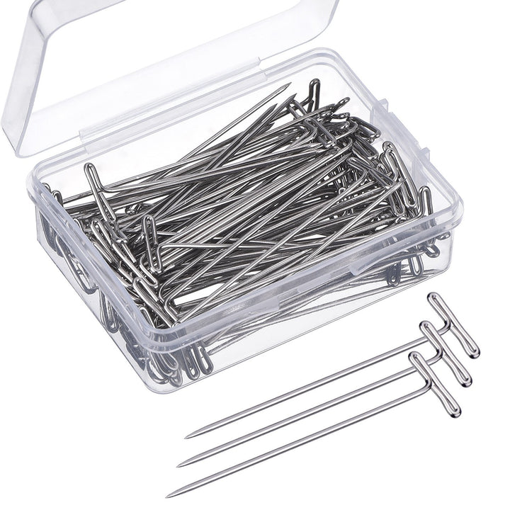 Mudder 100 Pack Wig T-Pins 2 Inch with Plastic Box, Sil
