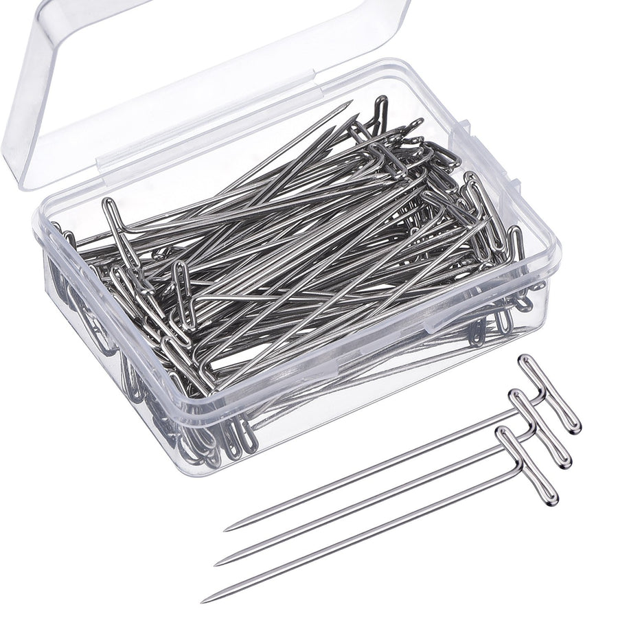 Mudder 100 Pack Wig T-Pins 2 Inch with Plastic Box, Sil