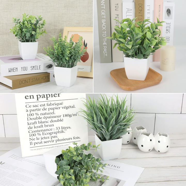 6 Pack Small Fake Plants for Bedroom Aesthetic Mini Artificial Greenery Potted Plants Faux Eucalyptus Plant for Home Décor Indoor Bathroom Living Room Office Desk Decorations